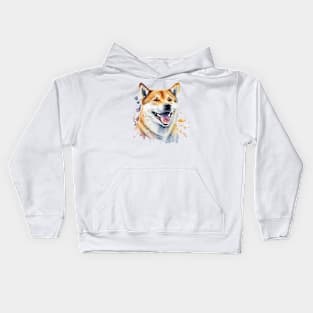 Shiba Inu Smiles Watercolor Art Kids Hoodie